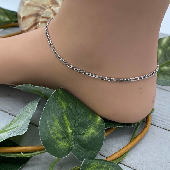 Stainless Steel 3 mm Figaro Anklet Ankle Bracelet - Picture 1 of 3